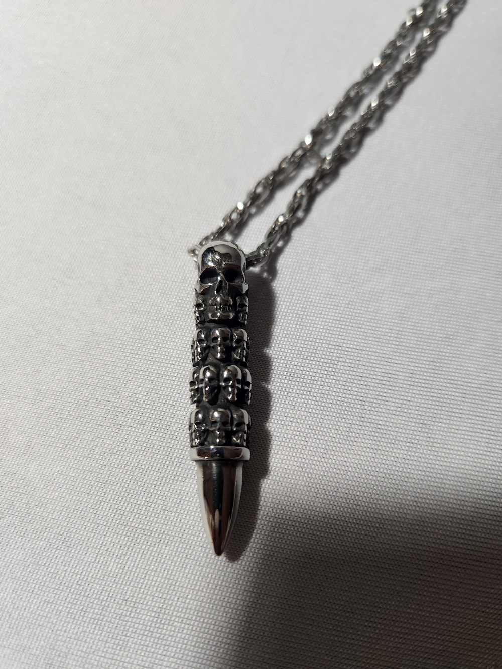 Sterling Silver Skull Bullet Pendant Necklace - Silver